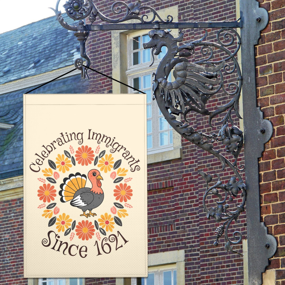 Retro Floral Turkey Thanksgiving Garden Flag, Yard Decor, Free Shipping