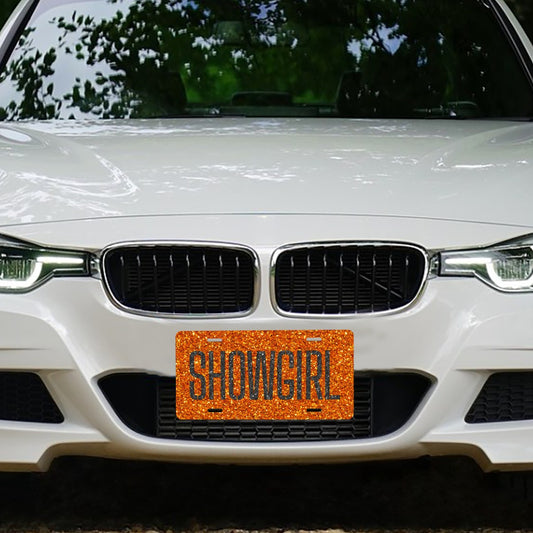 Orange Glitter Showgirl License Plate – Aluminum Vanity Plate, Free Shipping