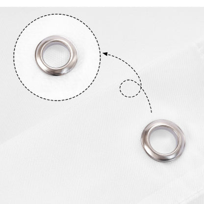 Metal grommets on a white background with text highlighting durability and beauty.