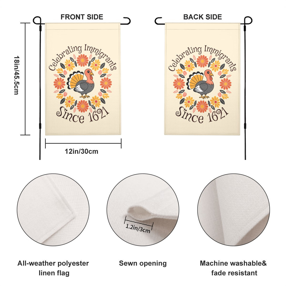 Retro Floral Turkey Thanksgiving Garden Flag, Yard Decor, Free Shipping