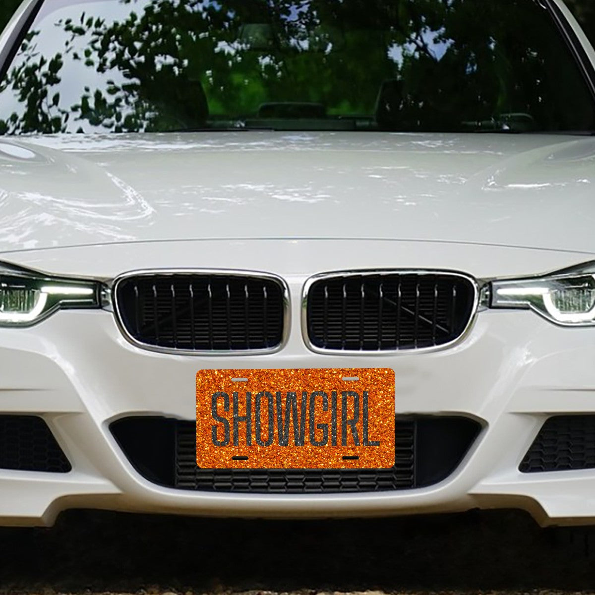 Orange Glitter Showgirl License Plate – Aluminum Vanity Plate, Free Shipping