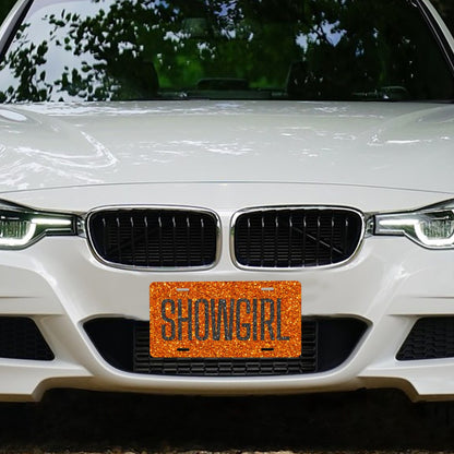 Orange Glitter Showgirl License Plate – Aluminum Vanity Plate, Free Shipping