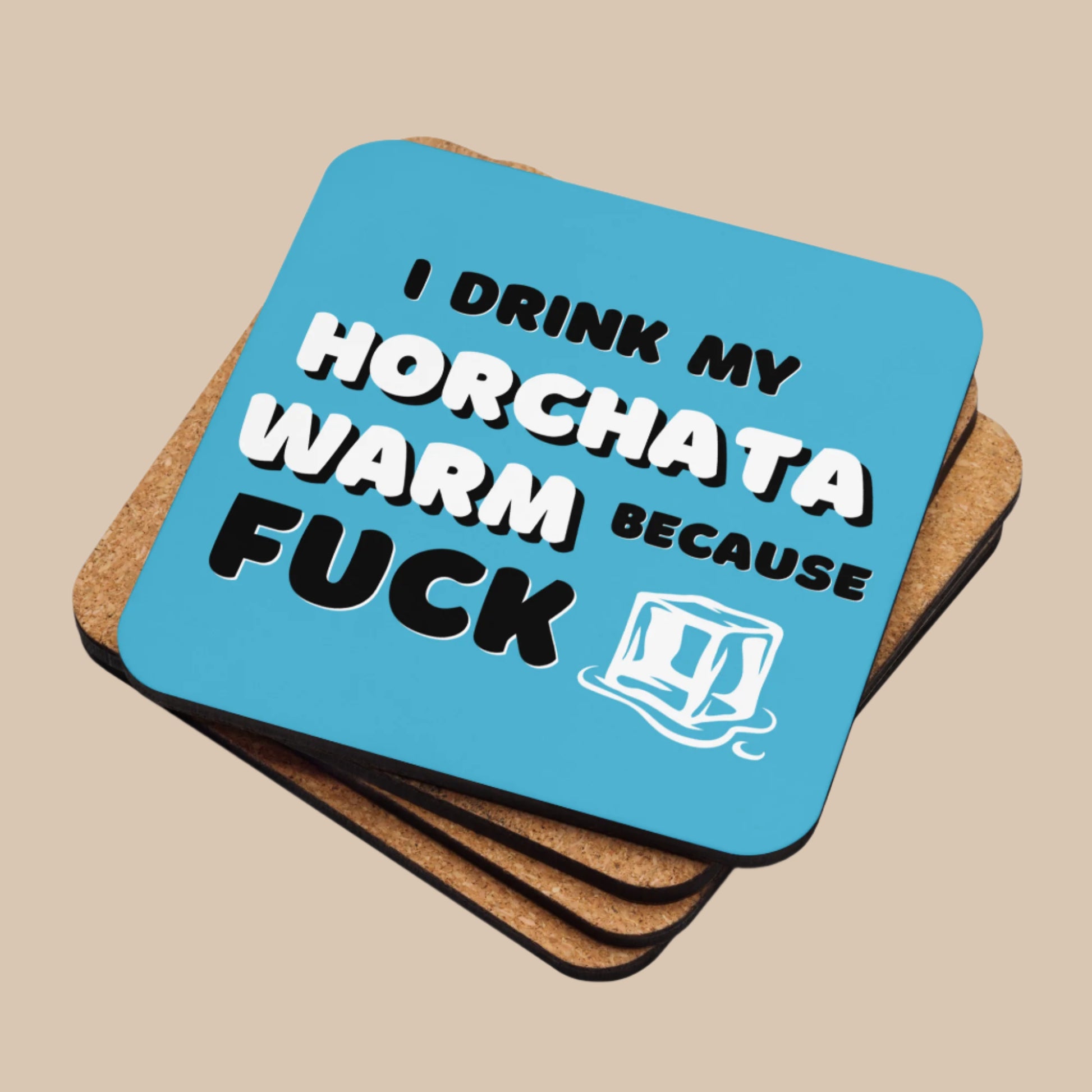 Coaster with humorous text design on a white background