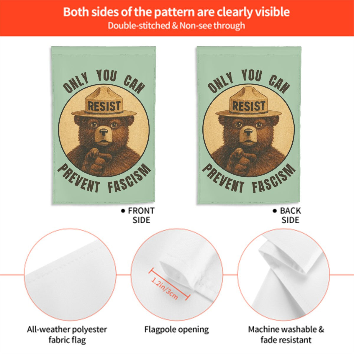 Only You can Prevent Fascism - Garden Flag - Free Shipping