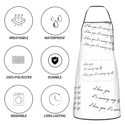 Product packaging with text and icons indicating features like breathable, waterproof, durable, washable, and long-lasting.