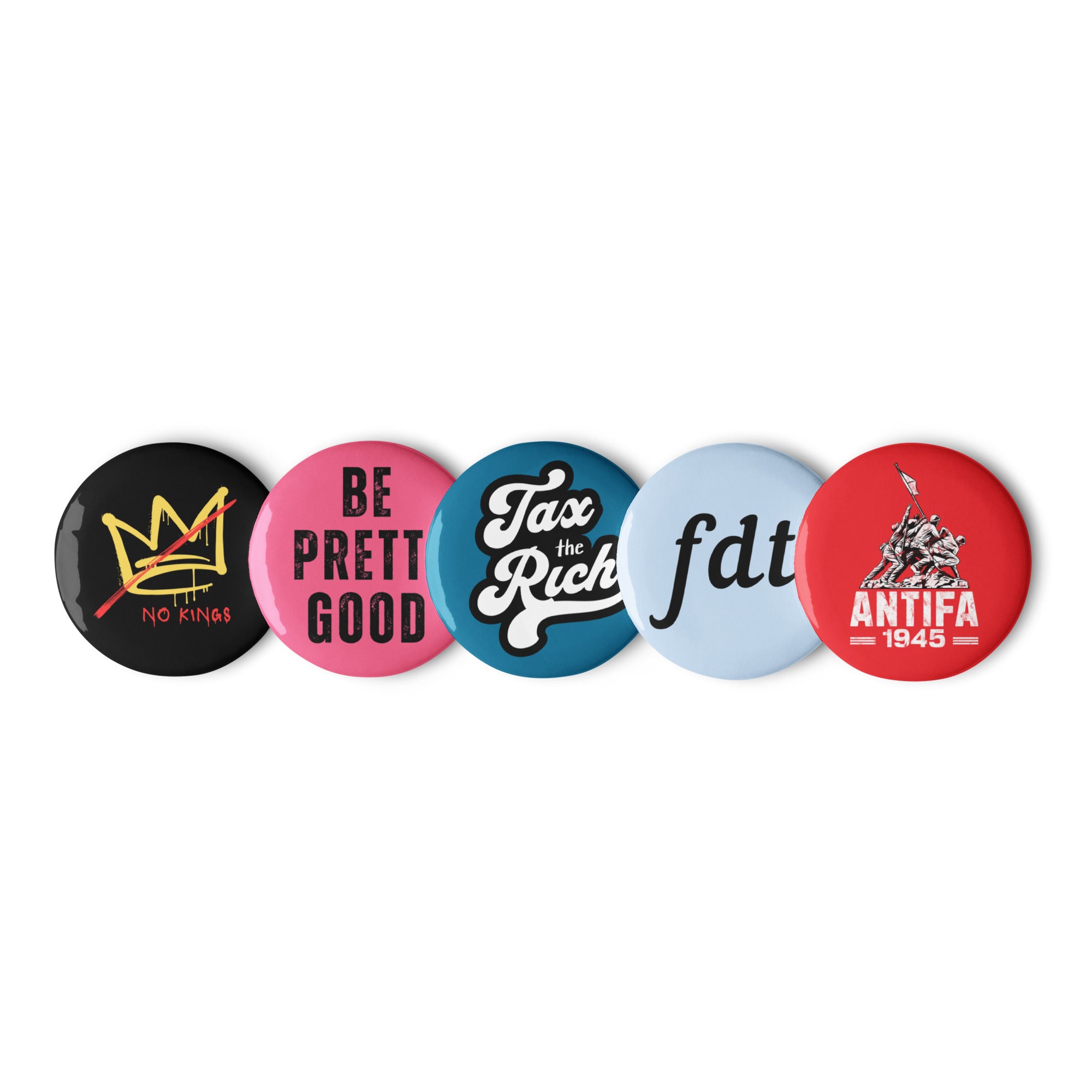 Resistance Protest Pin Buttons Set of 5, FDT Antifa No Kings, Free Shipping