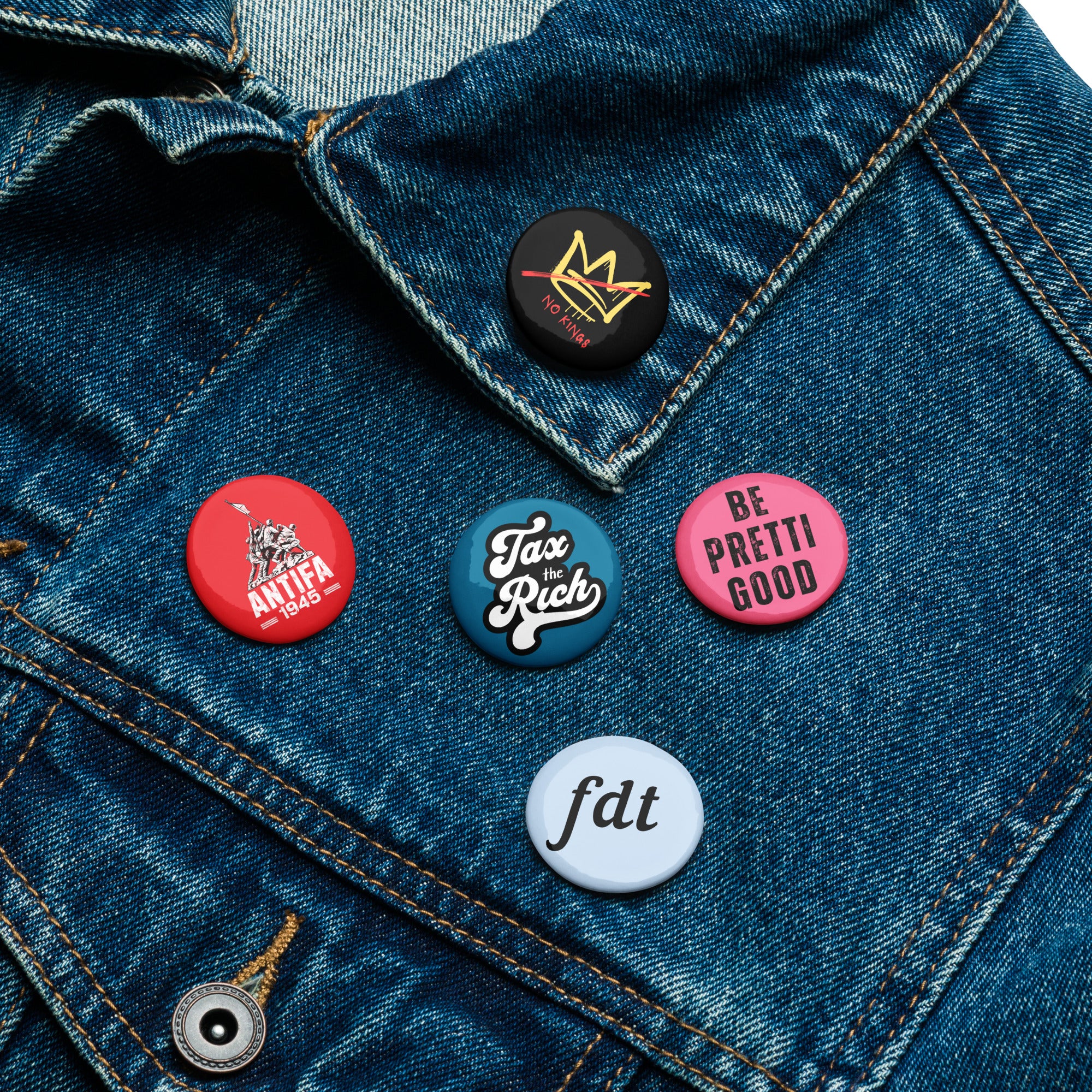 Resistance Protest Pin Buttons Set of 5, FDT Antifa No Kings, Free Shipping