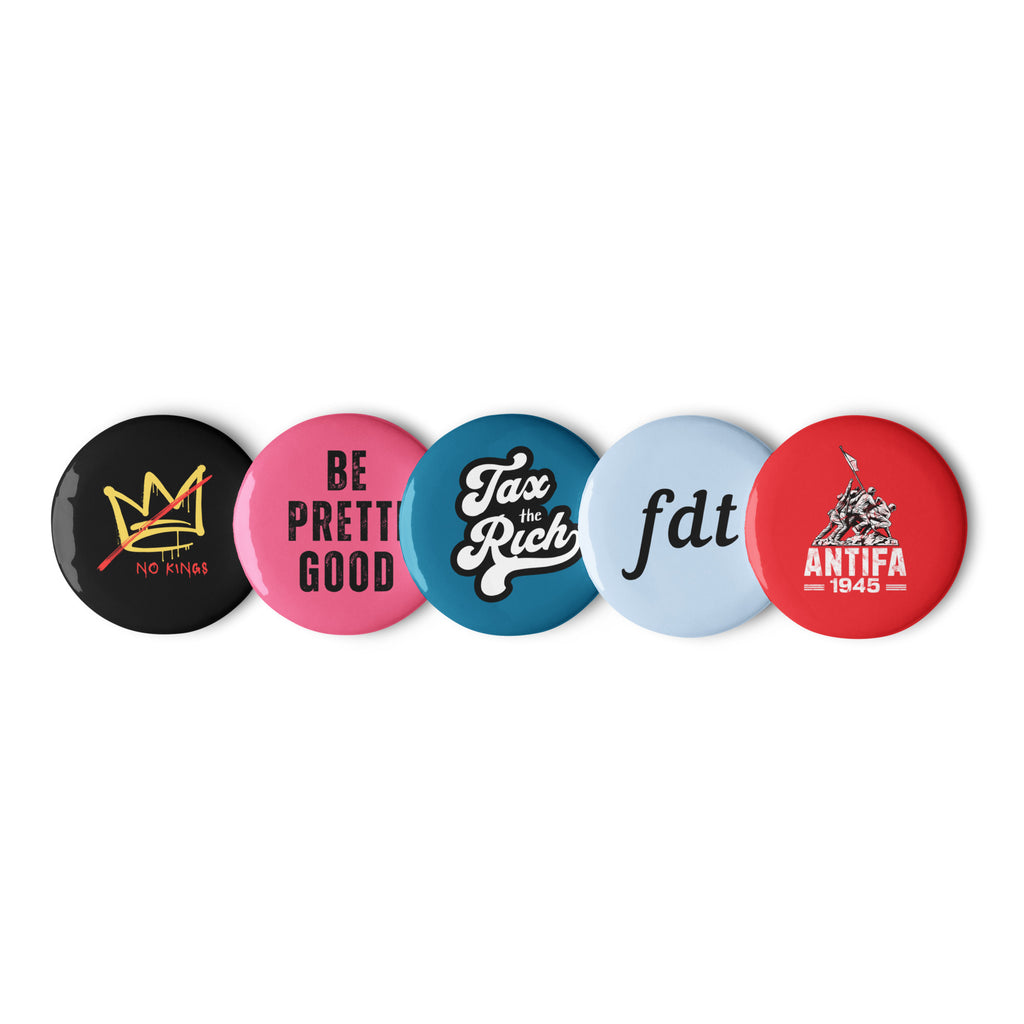 Resistance Protest Pin Buttons Set of 5, FDT Antifa No Kings, Free Shipping