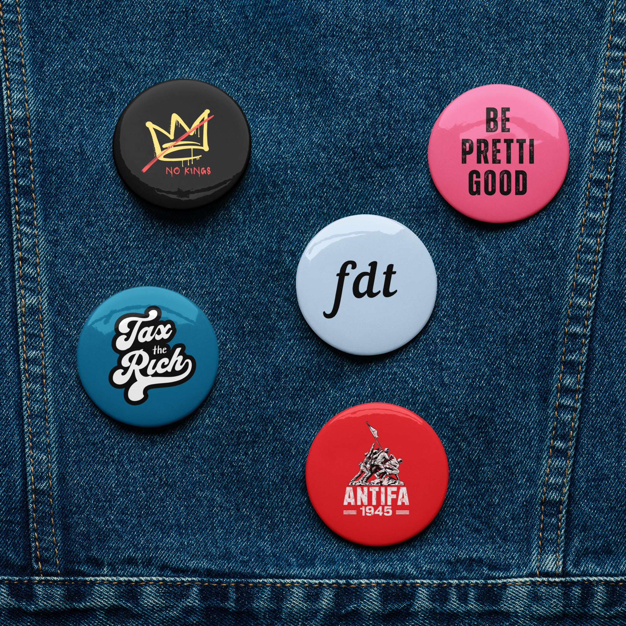 Resistance Protest Pin Buttons Set of 5, FDT Antifa No Kings, Free Shipping