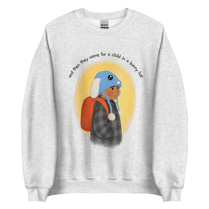 Fuck ICE, Bunny Hat Child Sweatshirt, Cozy Protest Crewneck, Warm Winter Pullover, Anti ICE Human Rights Sweatshirt  Short Description