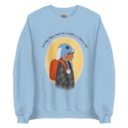 Fuck ICE, Bunny Hat Child Sweatshirt, Cozy Protest Crewneck, Warm Winter Pullover, Anti ICE Human Rights Sweatshirt  Short Description