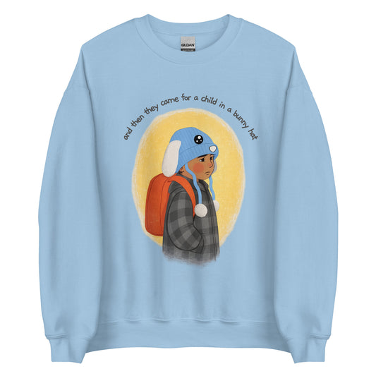 Fuck ICE, Bunny Hat Child Sweatshirt, Cozy Protest Crewneck, Warm Winter Pullover, Anti ICE Human Rights Sweatshirt  Short Description