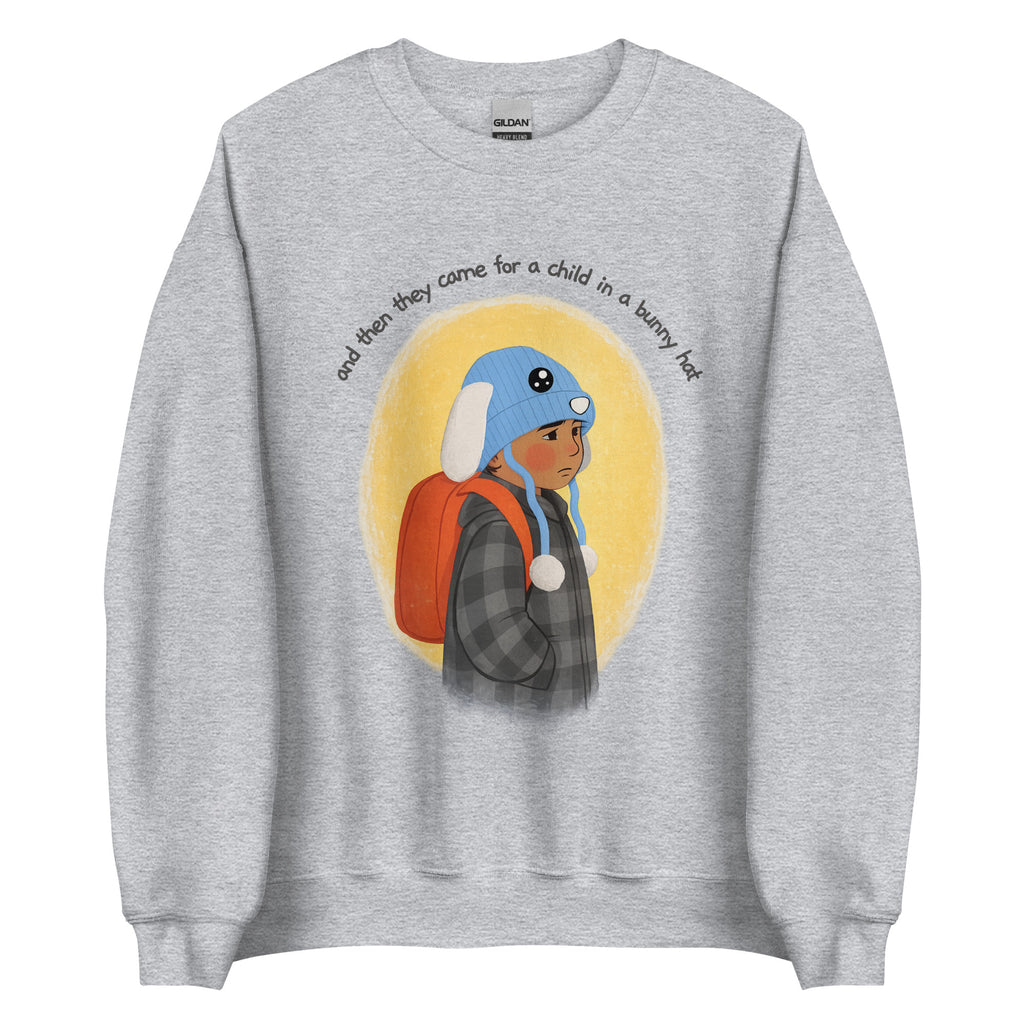Fuck ICE, Bunny Hat Child Sweatshirt, Cozy Protest Crewneck, Warm Winter Pullover, Anti ICE Human Rights Sweatshirt  Short Description