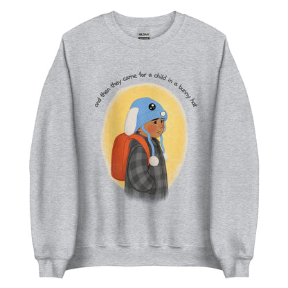 Fuck ICE, Bunny Hat Child Sweatshirt, Cozy Protest Crewneck, Warm Winter Pullover, Anti ICE Human Rights Sweatshirt  Short Description