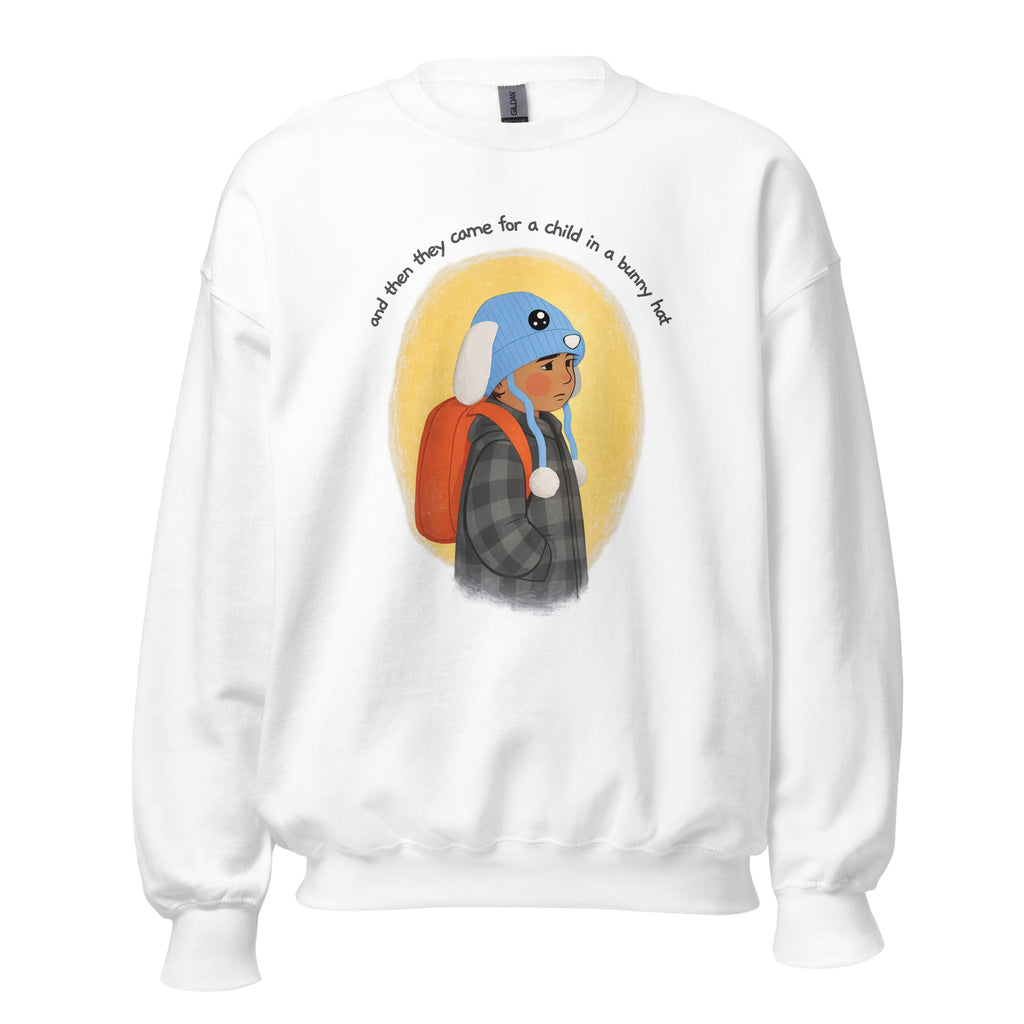 Fuck ICE, Bunny Hat Child Sweatshirt, Cozy Protest Crewneck, Warm Winter Pullover, Anti ICE Human Rights Sweatshirt  Short Description