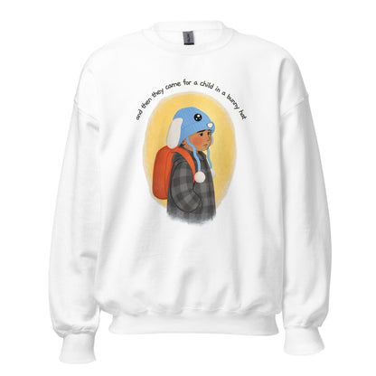 Fuck ICE, Bunny Hat Child Sweatshirt, Cozy Protest Crewneck, Warm Winter Pullover, Anti ICE Human Rights Sweatshirt  Short Description